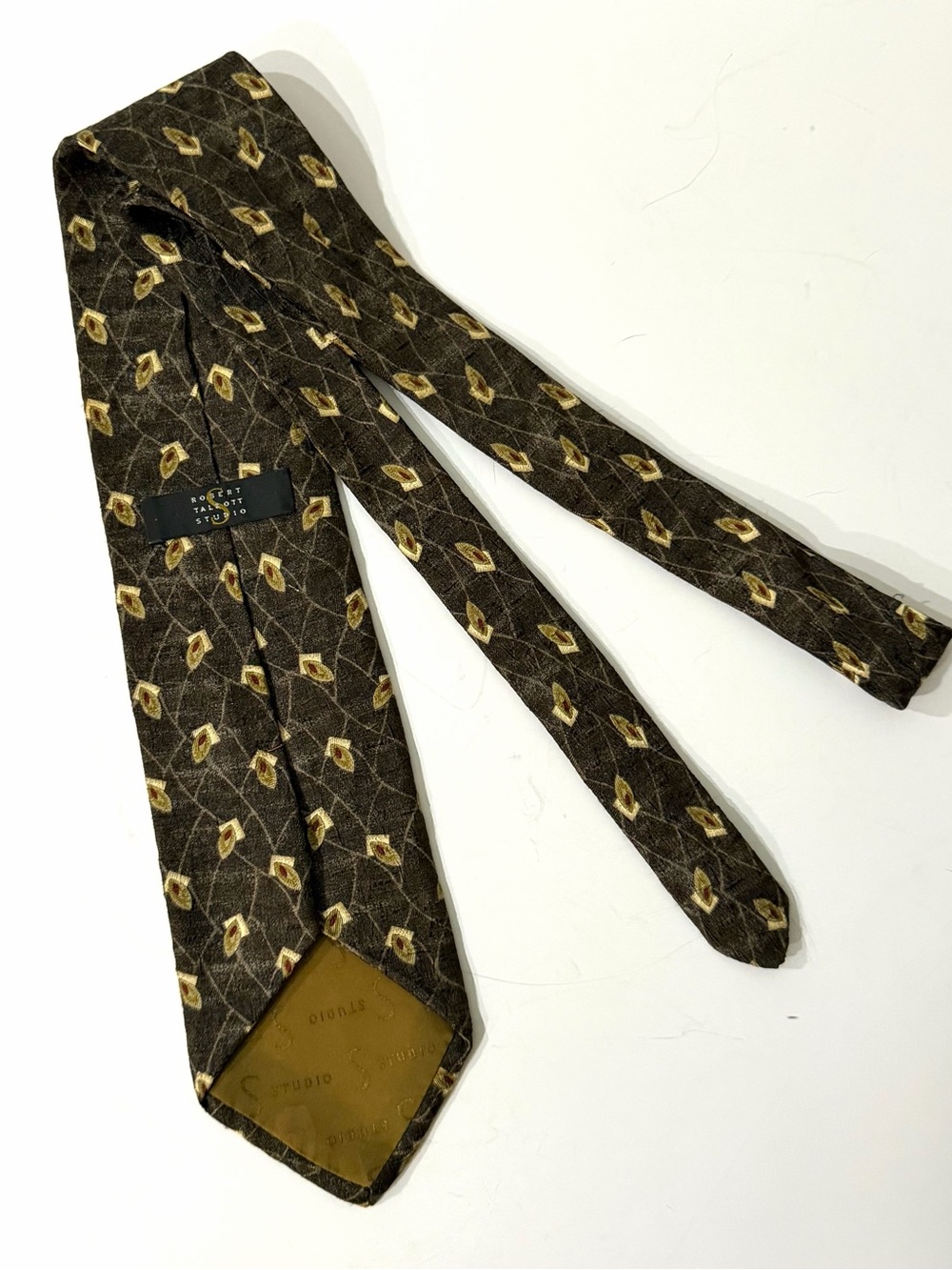 Vintage Robert Talbott Patterned Brown/Olive/Cream/Red Silk Tie